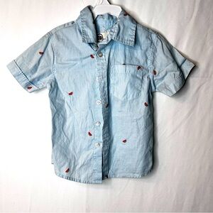 026 Stylish Kids Light Blue Button Down Shirt with Red Pineapple Accents Size 3T